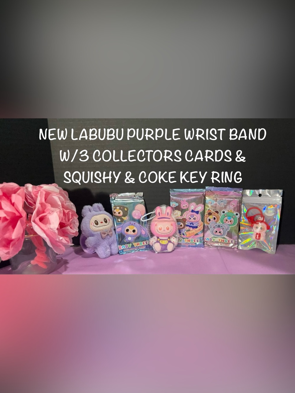 NEW LABUBU WRIST BAND 3 COLLECTION CARDS SQUISY & COKE KEYRING